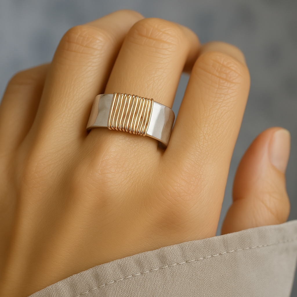 Karen – Vintage Silberring mit Goldfäden