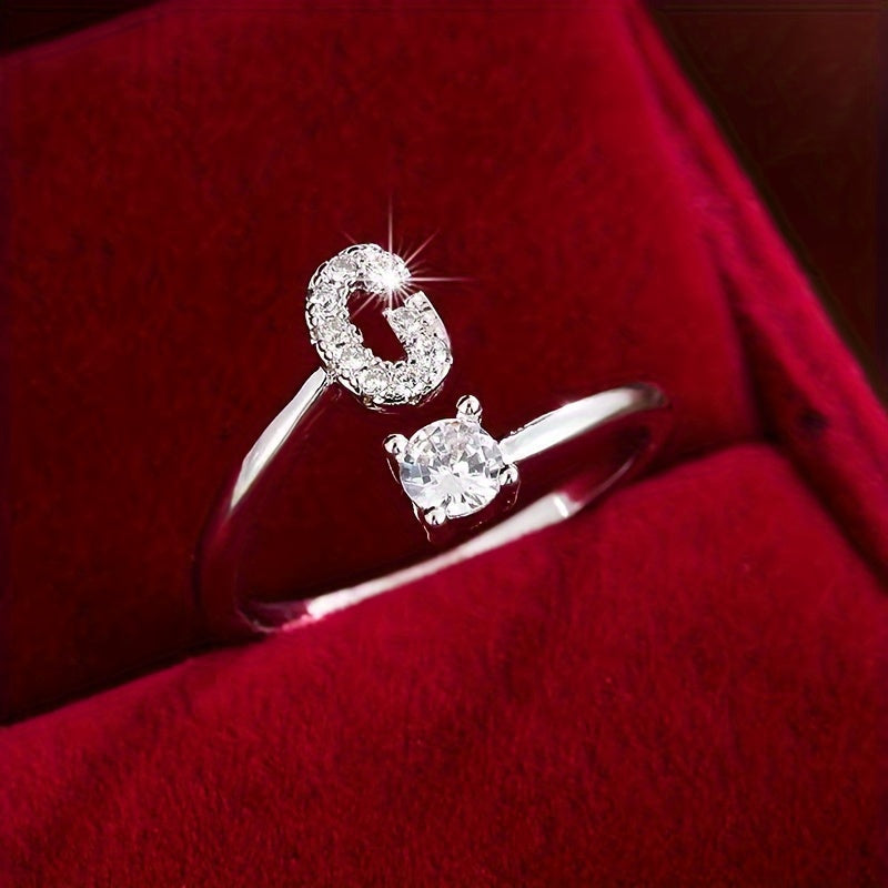 Nova – Moderner Offener Ring mit Initiale und Zirkonia