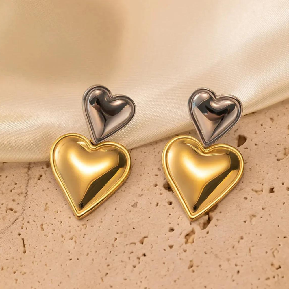 Double Heart Statement Ohrringe - Statement-Ohrring mit zwei Herzen