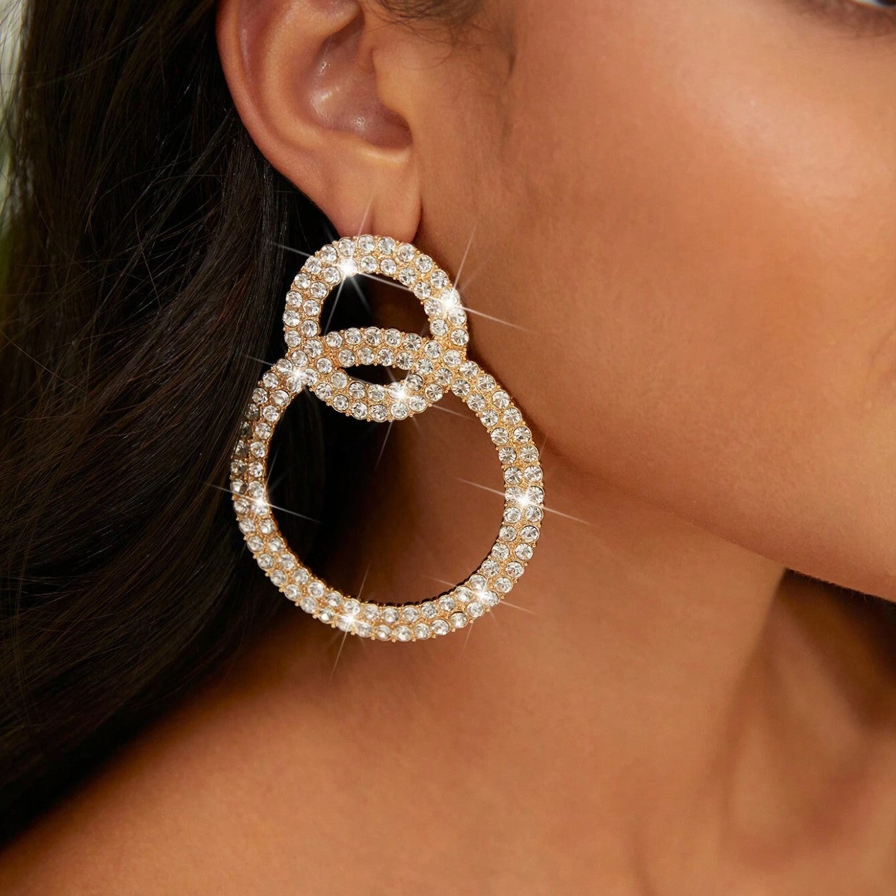 Strass Kreis Ohrstecker - Strass Intarsien Ohrringe