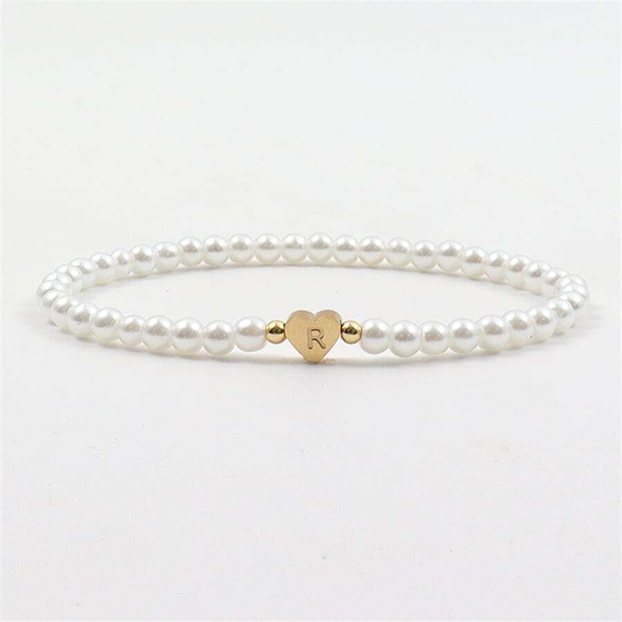 Graviertes Initial Perlenarmband - Personalisiertes Herz Perlenarmband