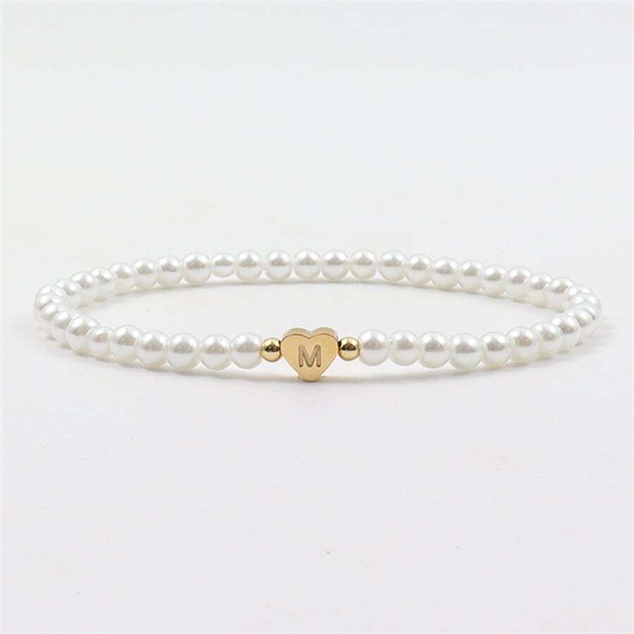 Graviertes Initial Perlenarmband - Personalisiertes Herz Perlenarmband