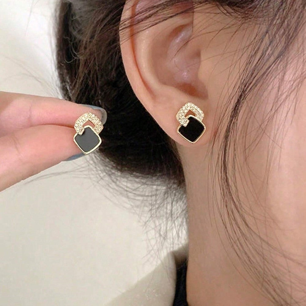 Geometrische Ohrstecker - Schwarze Zirkonia-Ohrringe