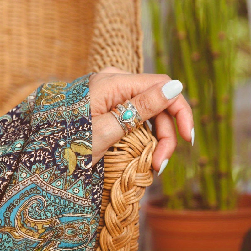 Alma – Vintage Boho-Ring in Türkis