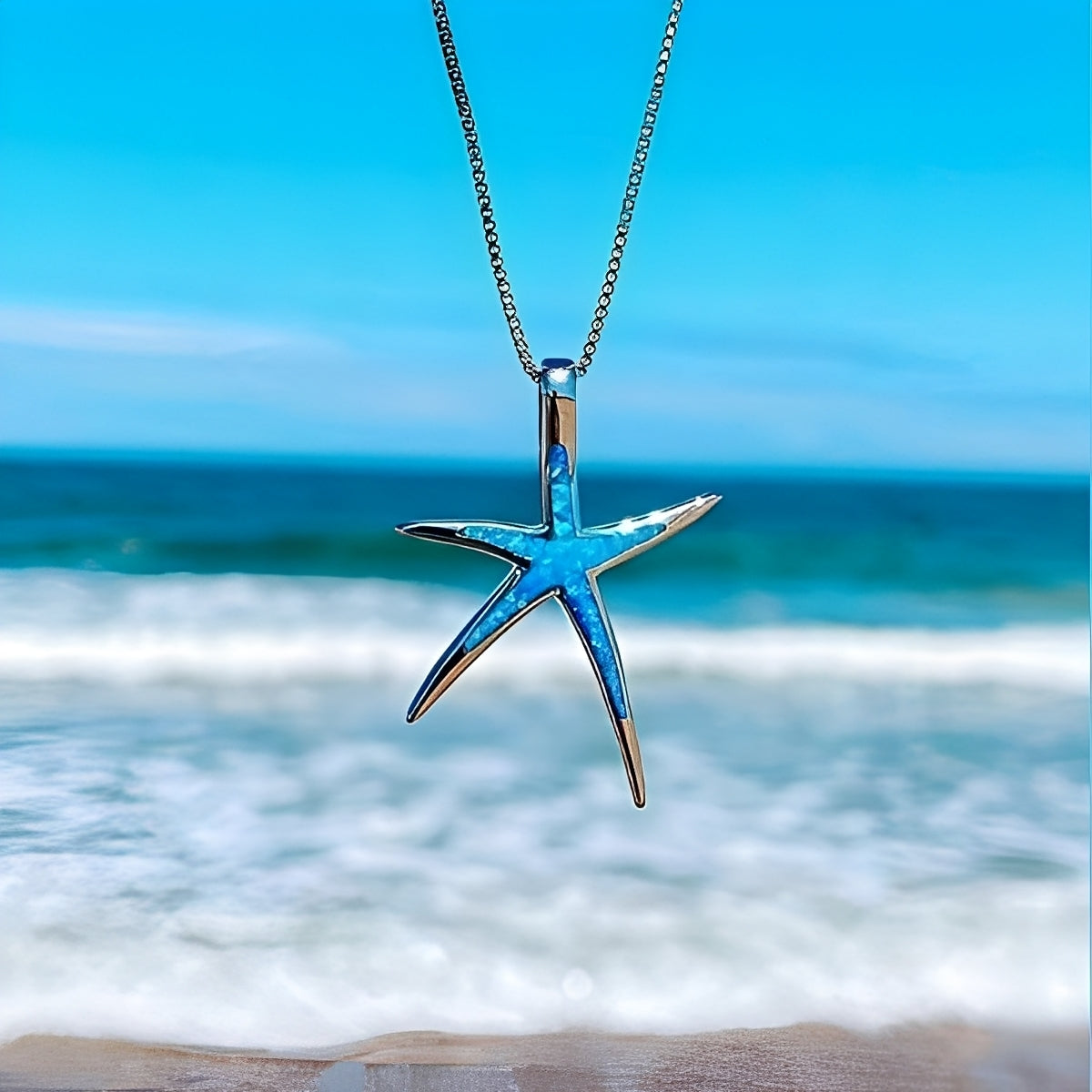 Estella – Seestern-Halskette aus Silber mit Blauem Opal