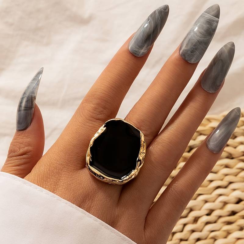 Vintage Schwarzer Stein Übergroßer Ring - Vintage Übertriebener Schwarzer Ring