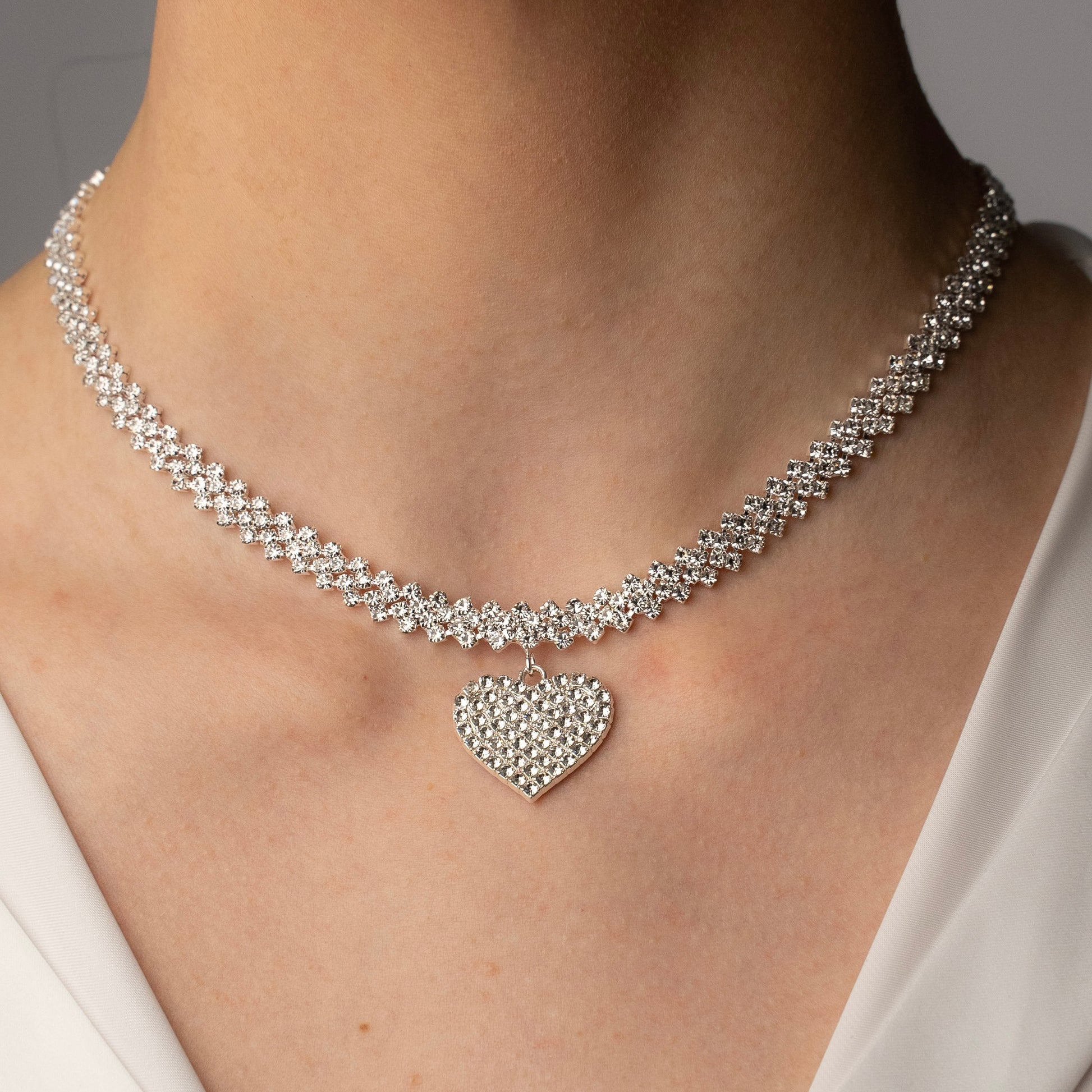 Zirkonia Intarsien - Doppelte Tenniskette Halskette