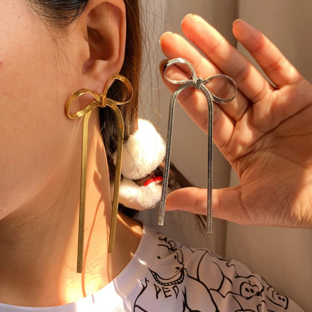 Lange Schleife Quasten-Ohrringe - Ribbon Ohrringe