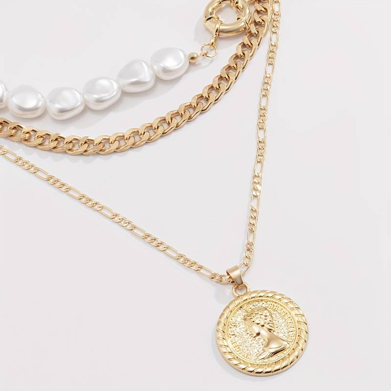 Perle und Vintage-Anhänger Kette - 3pcs Kette Anhänger und Perle Halskette