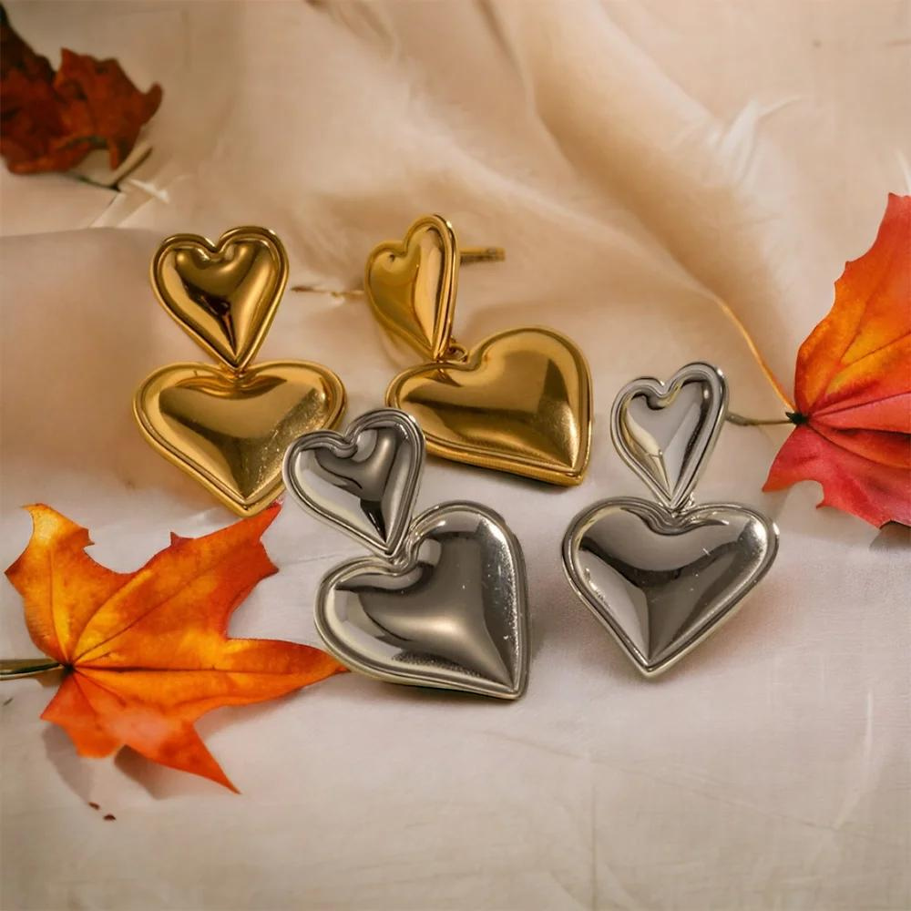 Double Heart Statement Ohrringe - Statement-Ohrring mit zwei Herzen