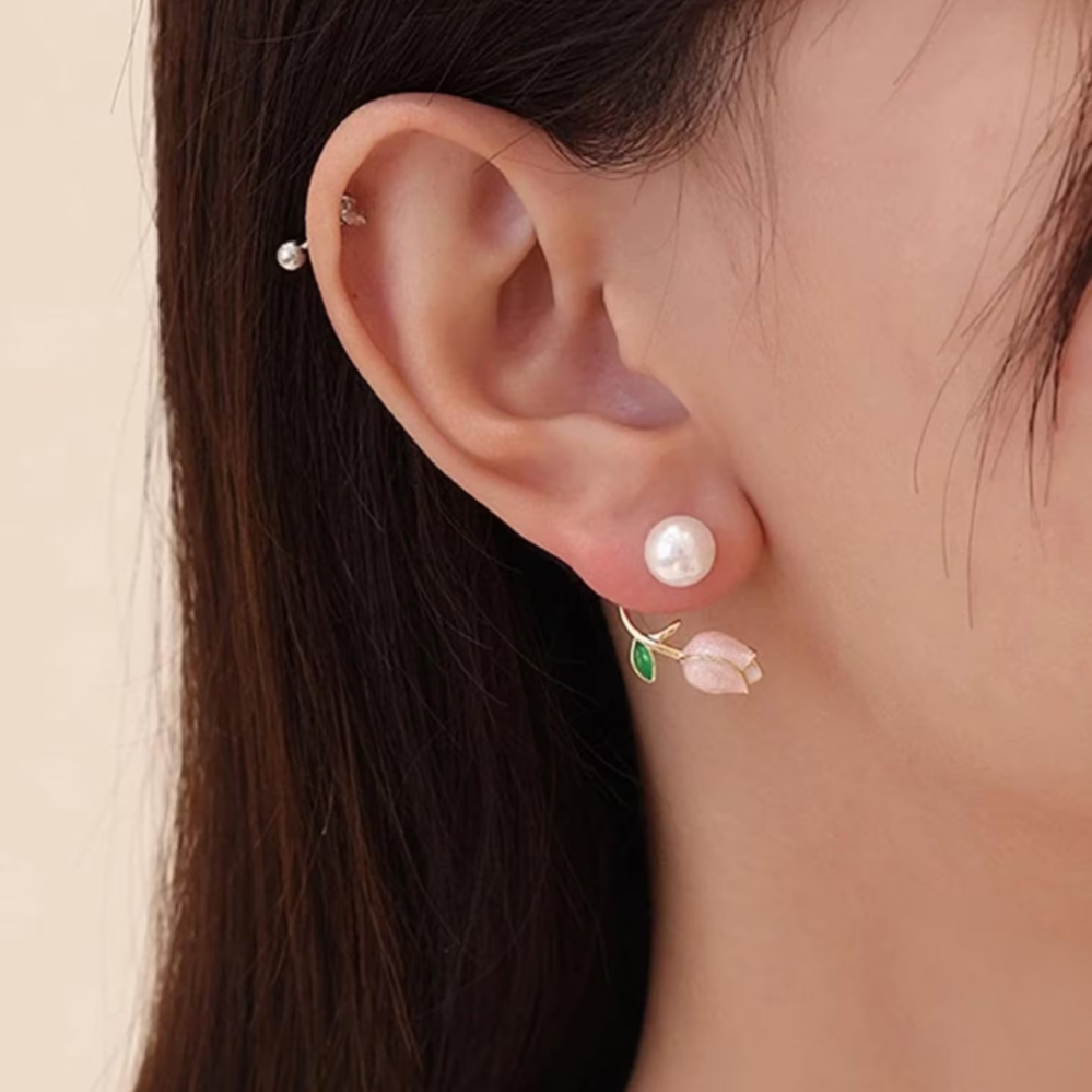 Tulpen Perlen Ohrstecker - Violette Blüten-Perlen-Ohrringe