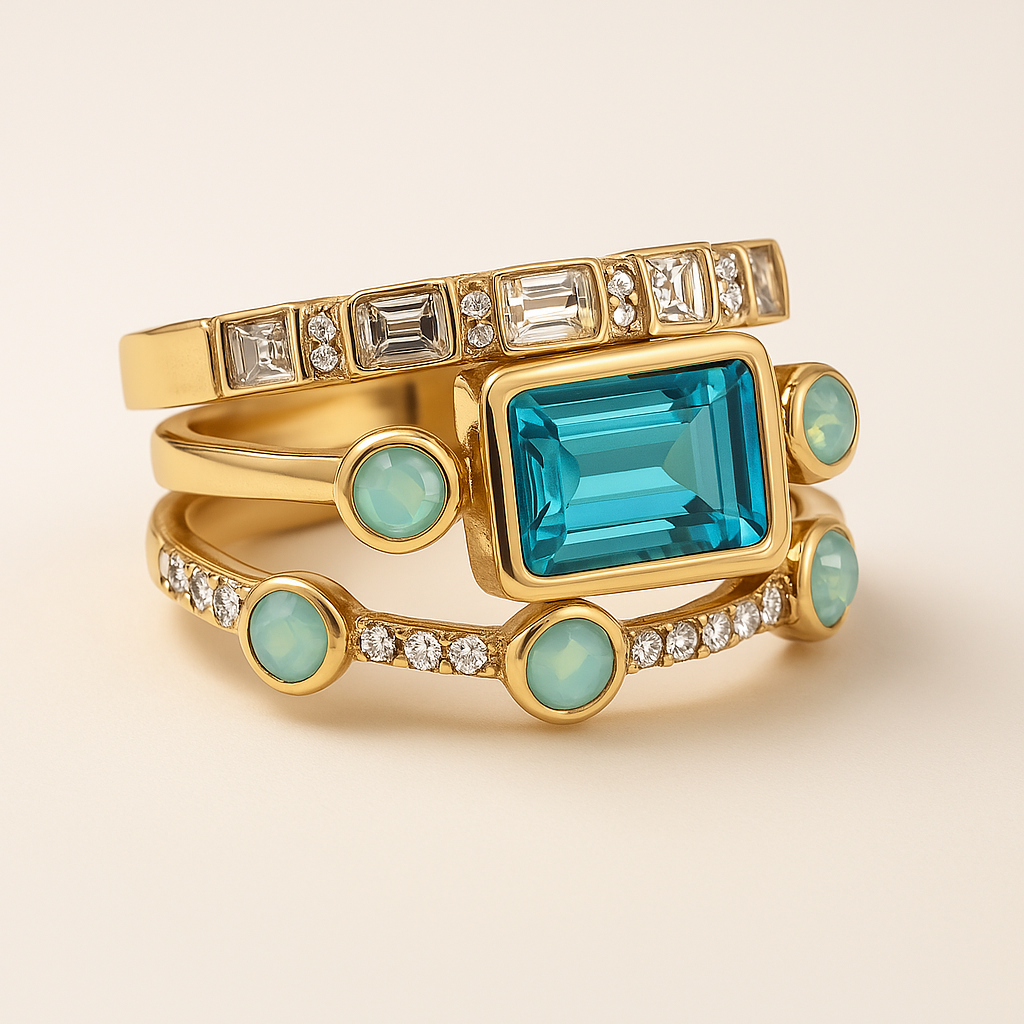 Rhea – Set von Vintage-Ringen mit blauem Kristall