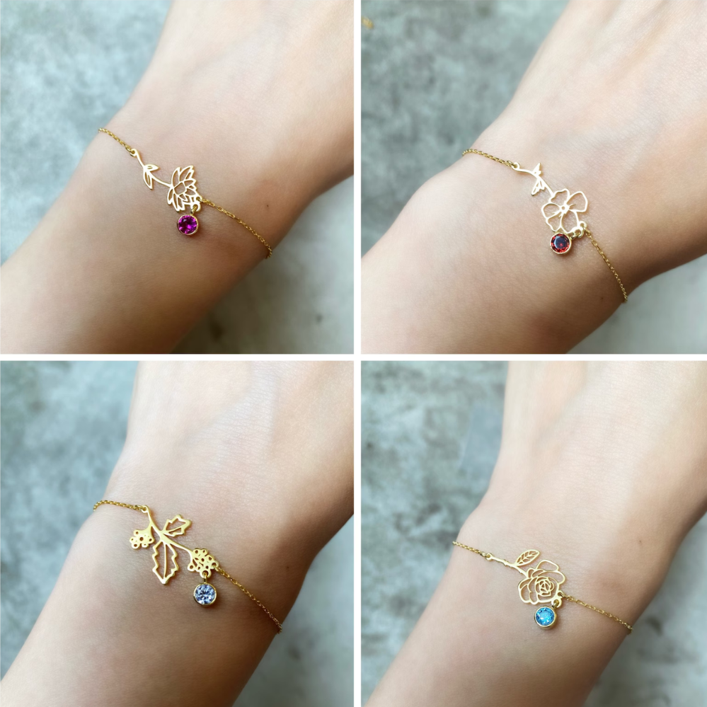 Geburtstag Blume Armband - Armband mit Geburtsstein und Blume