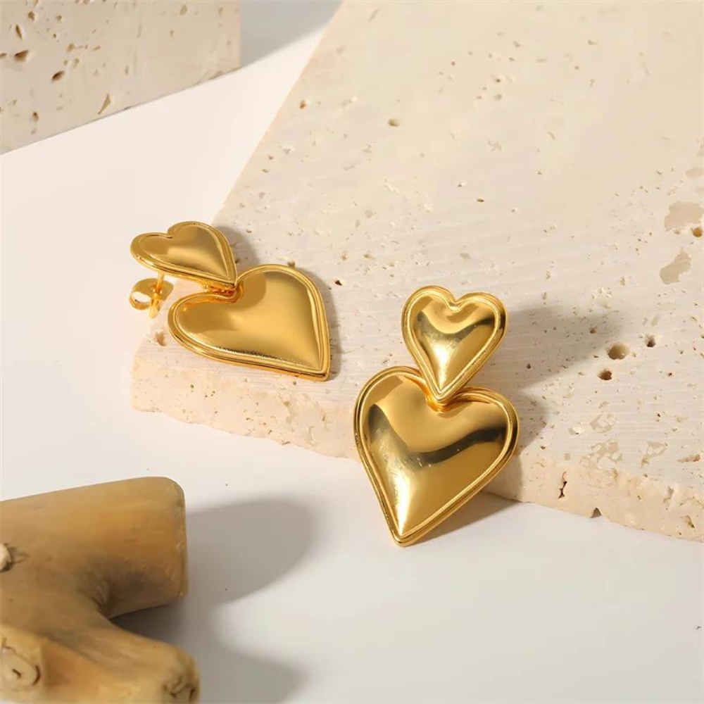 Double Heart Statement Ohrringe - Statement-Ohrring mit zwei Herzen