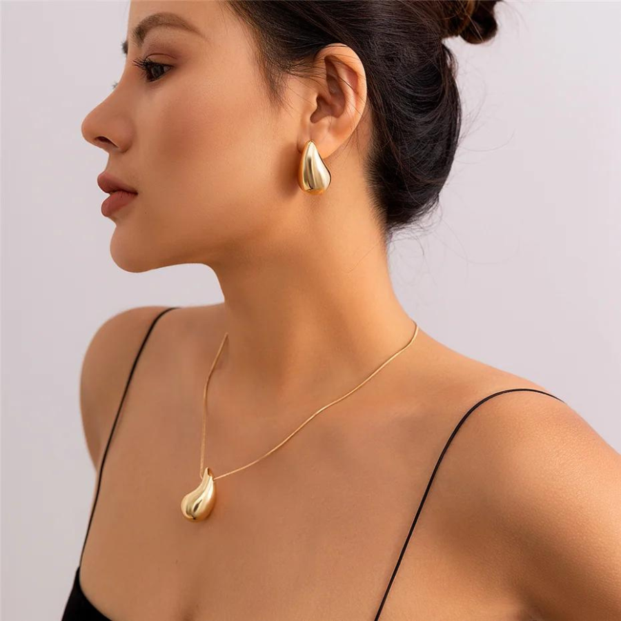 Übergroße Wassertropfen-Halskette - Vergoldete Halskette mit Wassertropfen-Anhänger