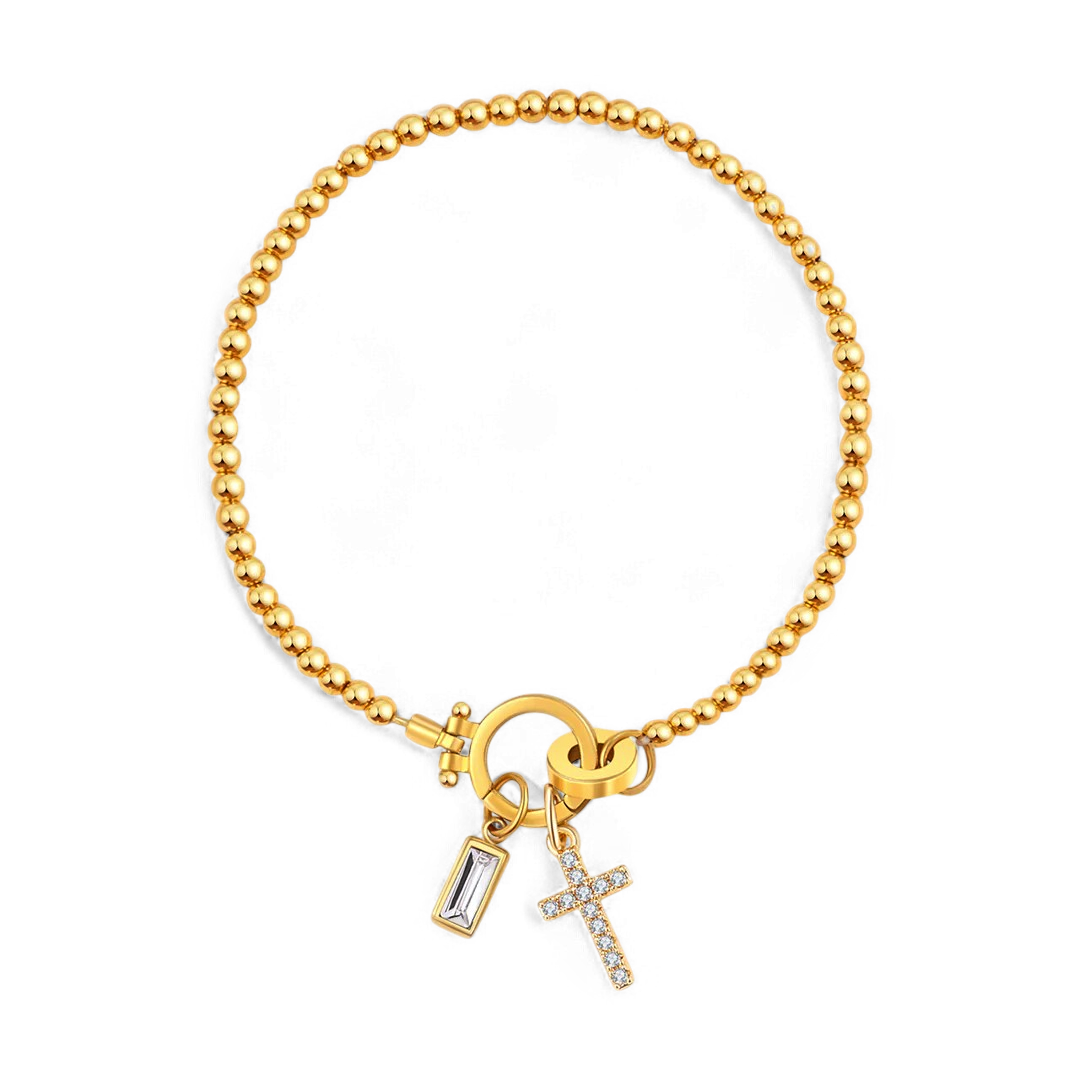 Eli – Geburtsstein-Armband mit Kreuzanhänger