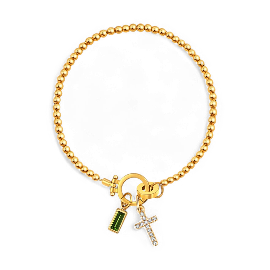 Eli – Geburtsstein-Armband mit Kreuzanhänger