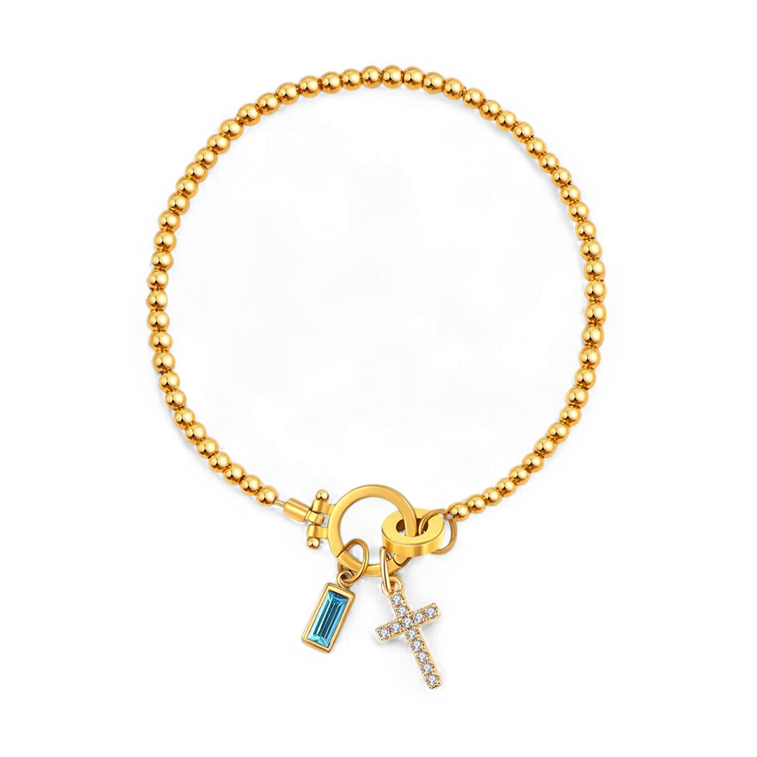Eli – Geburtsstein-Armband mit Kreuzanhänger
