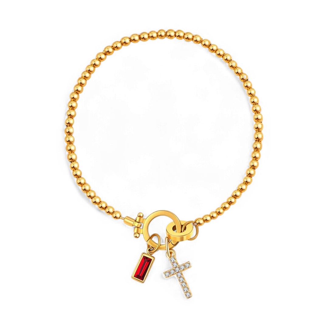 Eli – Geburtsstein-Armband mit Kreuzanhänger