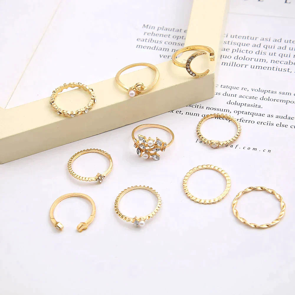 Sophia – Satz von 10 Boheme-Ringen Silber & Gold
