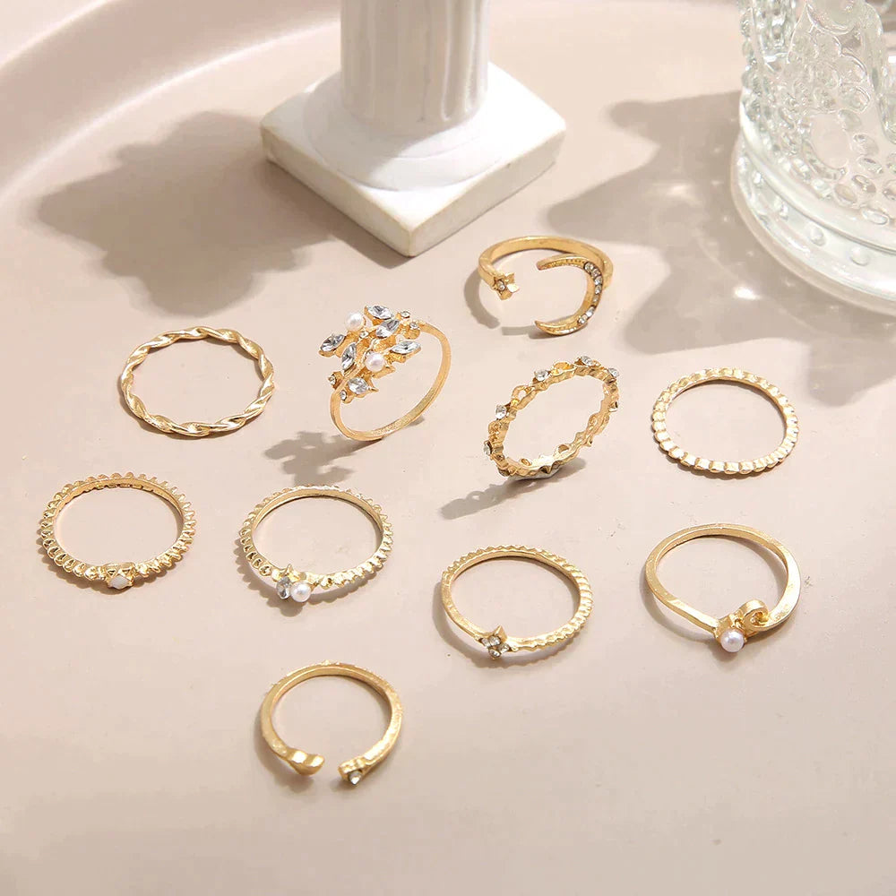 Sophia – Satz von 10 Boheme-Ringen Silber & Gold