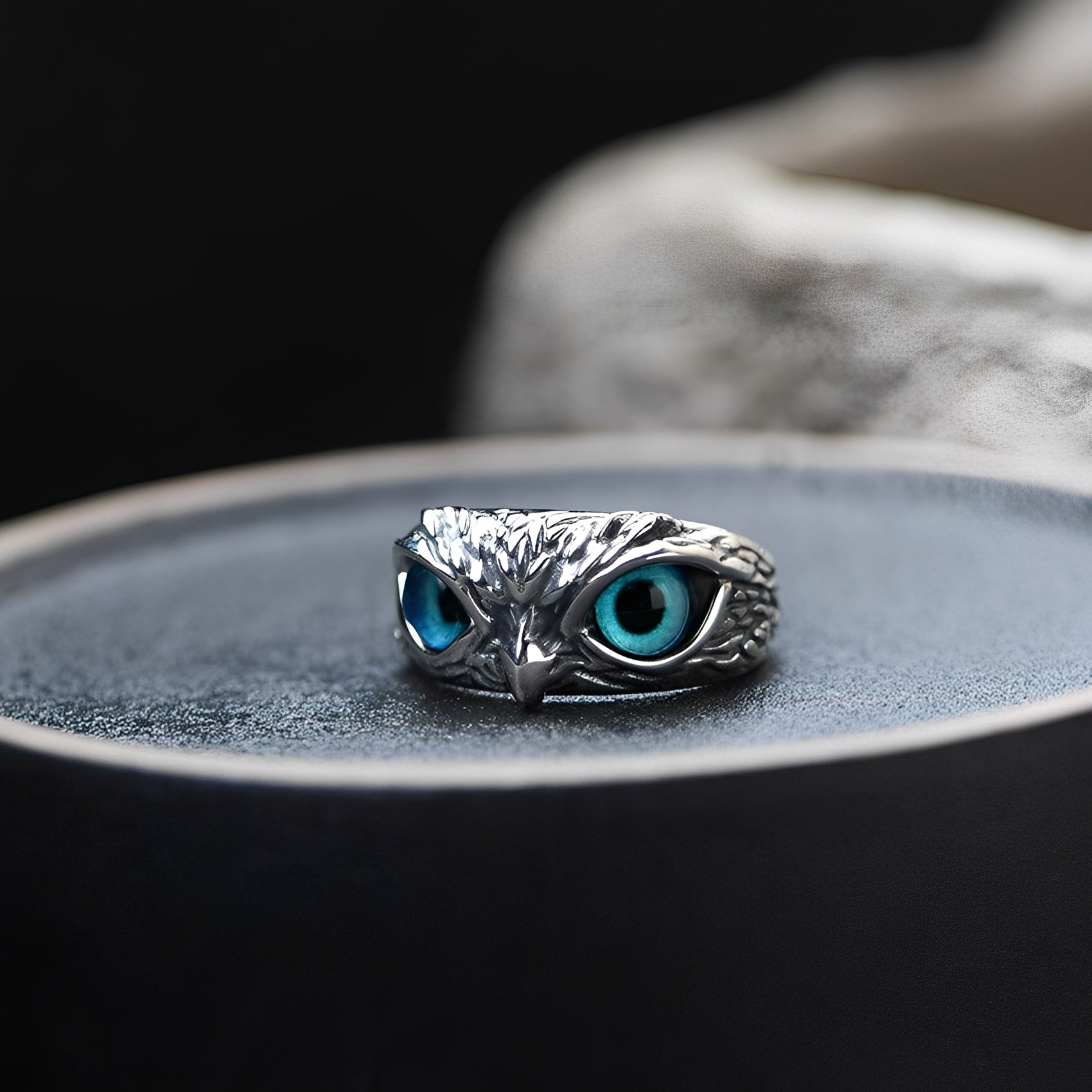 Diane – Verstellbarer Eulenring Silber & Opal