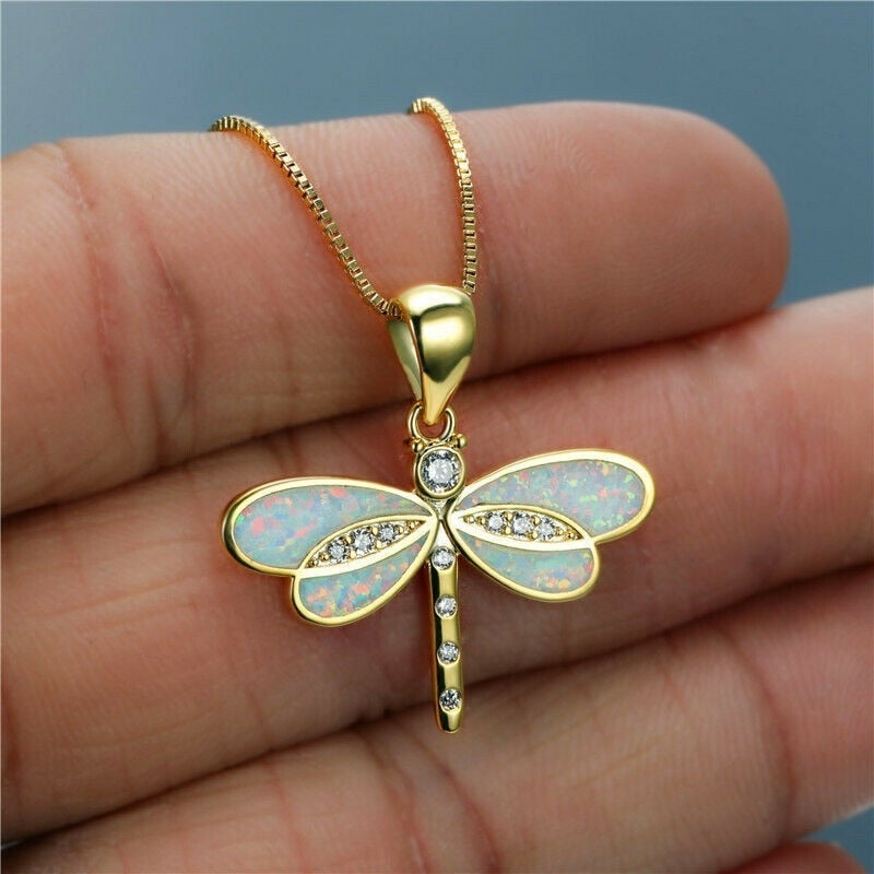 Siena – Halskette mit Libelle in Gold mit Opal