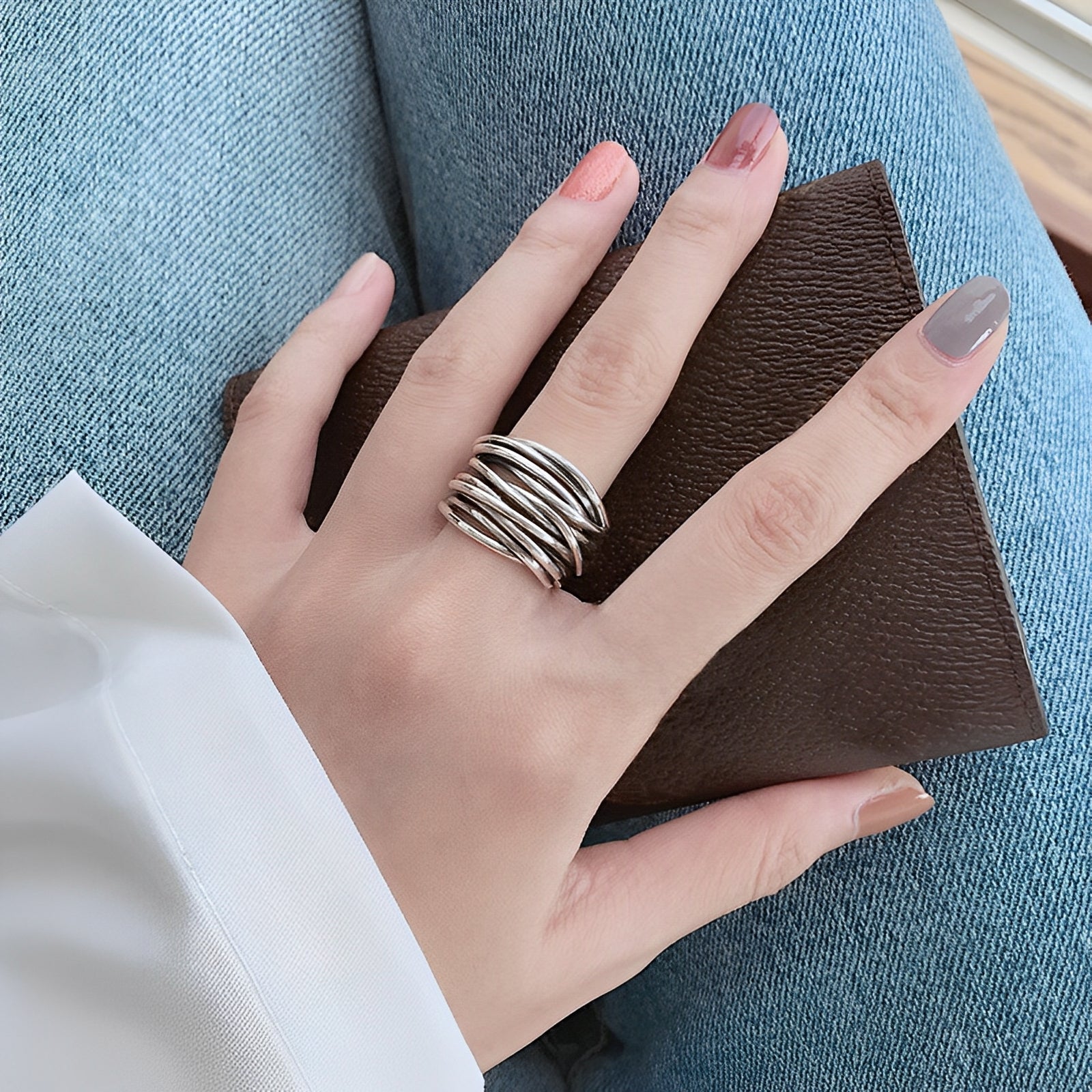 Alma – Verstellbarer Überlagerter Ring aus 925 Sterlingsilber