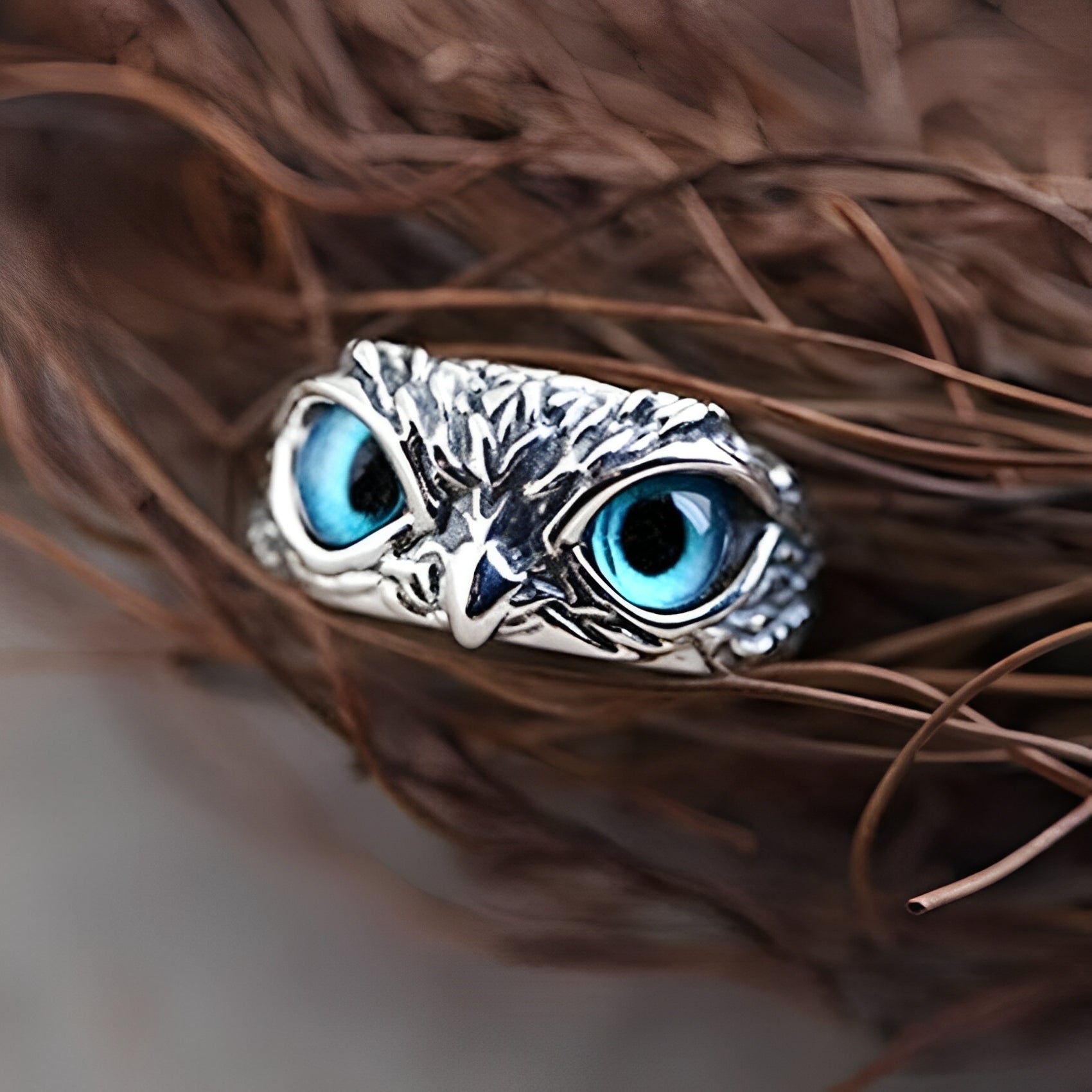 Brianna – Verstellbarer Glücksring mit Eule in Silber und Opal