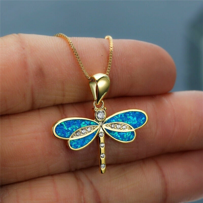 Siena – Halskette mit Libelle in Gold mit Opal