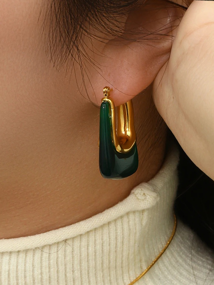 Eline – Rechteckige Grüne Acryl Ohrringe