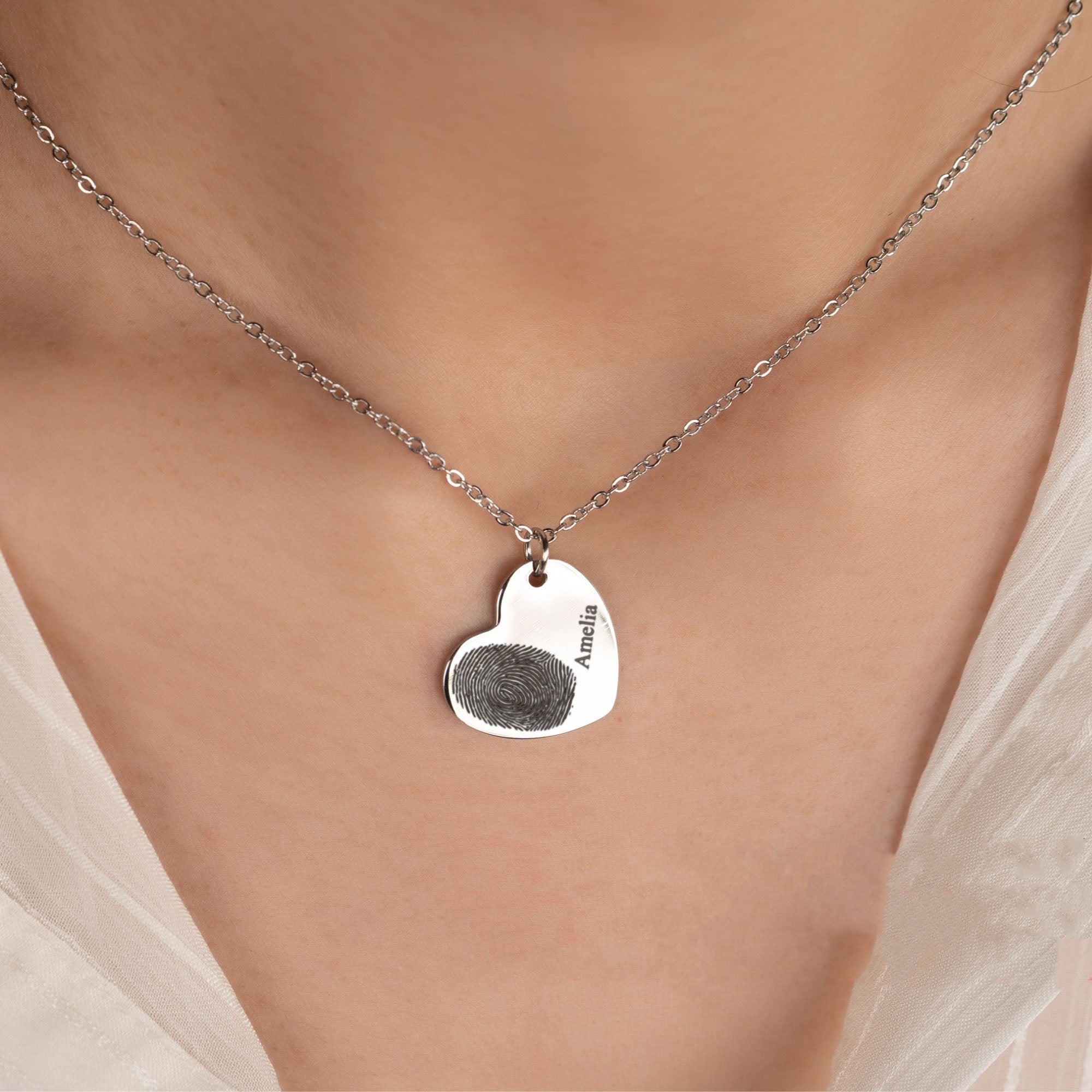 Herz Fingerabdruck - Benutzerdefinierte Name Halskette