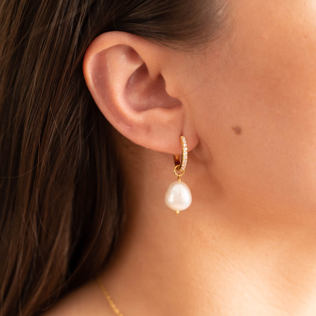 Zirkon-Perlen-Ohrringe - Goldener Perlenzirkon