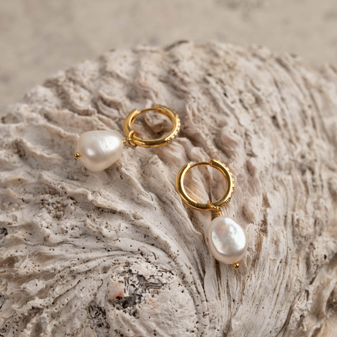 Zirkon-Perlen-Ohrringe - Goldener Perlenzirkon