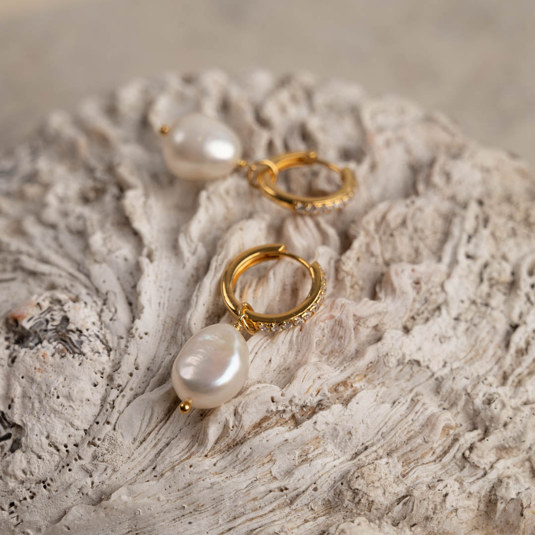 Zirkon-Perlen-Ohrringe - Goldener Perlenzirkon