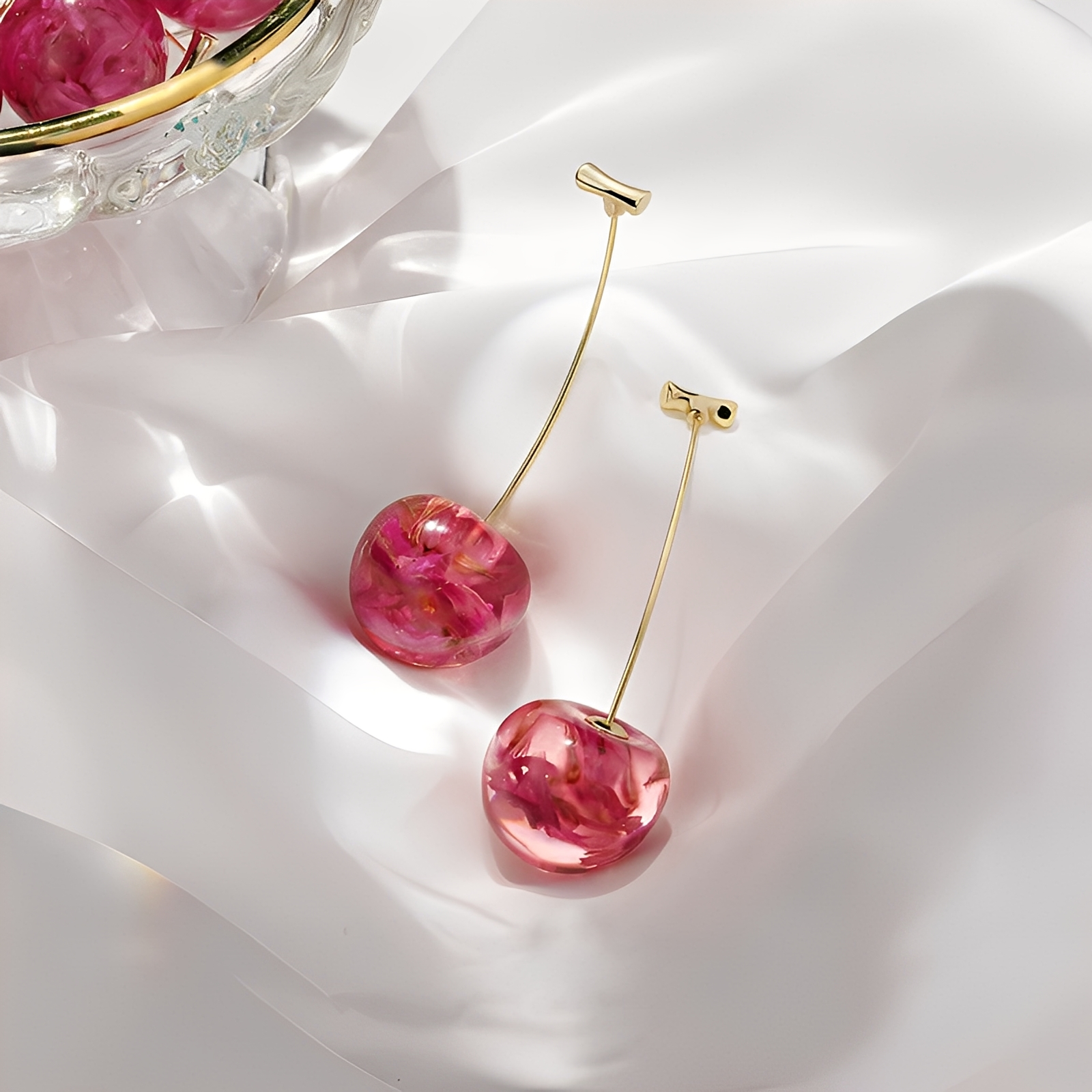 Merly – Ohrringe Kirsche Golden & Rosa