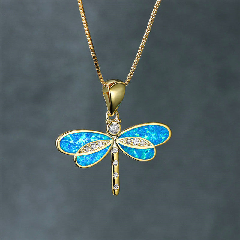 Siena – Halskette mit Libelle in Gold mit Opal