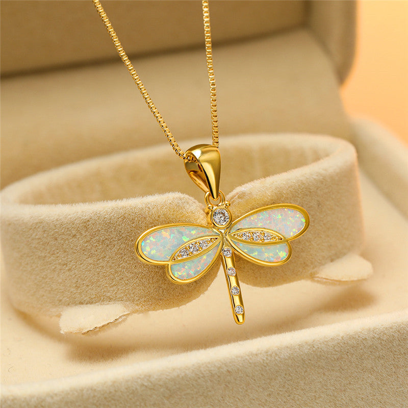 Siena – Halskette mit Libelle in Gold mit Opal
