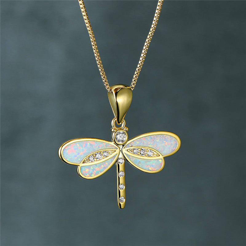 Siena – Halskette mit Libelle in Gold mit Opal