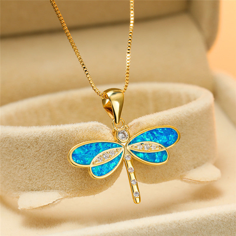 Siena – Halskette mit Libelle in Gold mit Opal