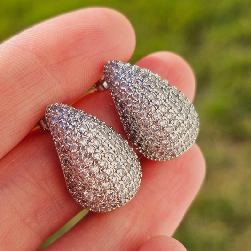 Tropfen-Diamant-Ohrstecker - Intarsien-Diamant-Ohrring