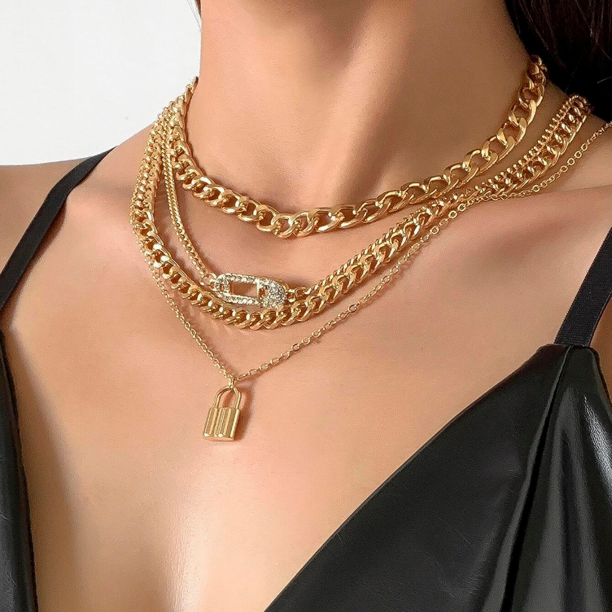 4pcs Kette Halskette - Retro Lock Pin Kette Set