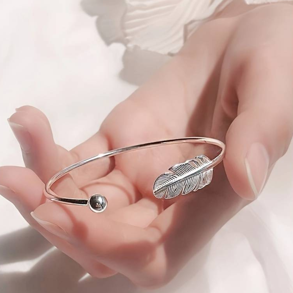 Silberner Feder-Armreif - Feder-Armband