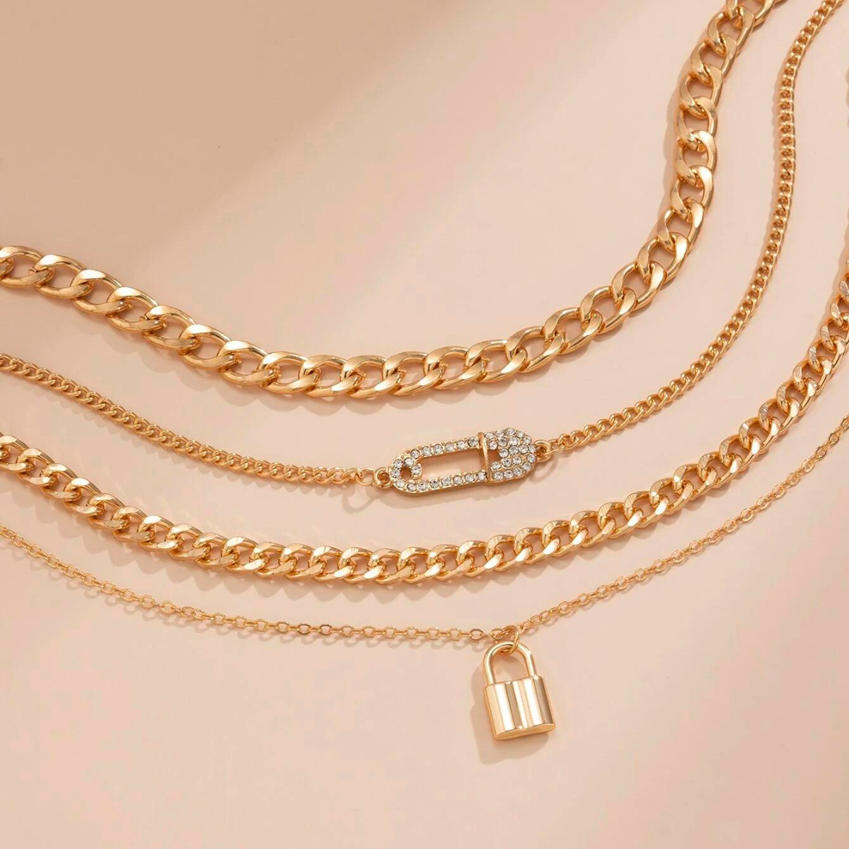 4pcs Kette Halskette - Retro Lock Pin Kette Set