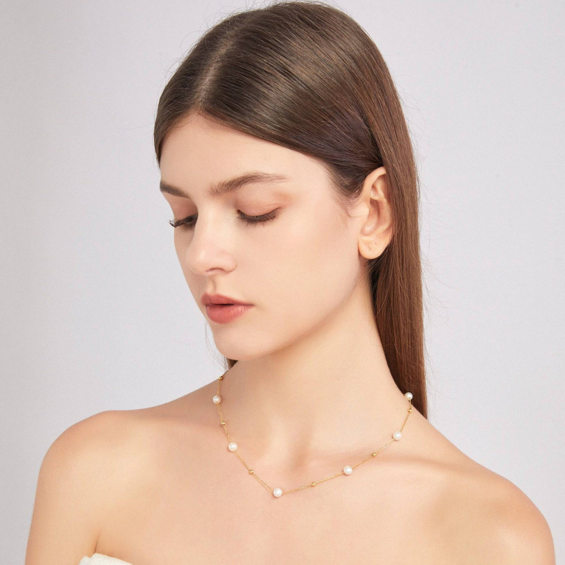 Gold und Perlenkette - abwechselnd Perlen und Goldkette