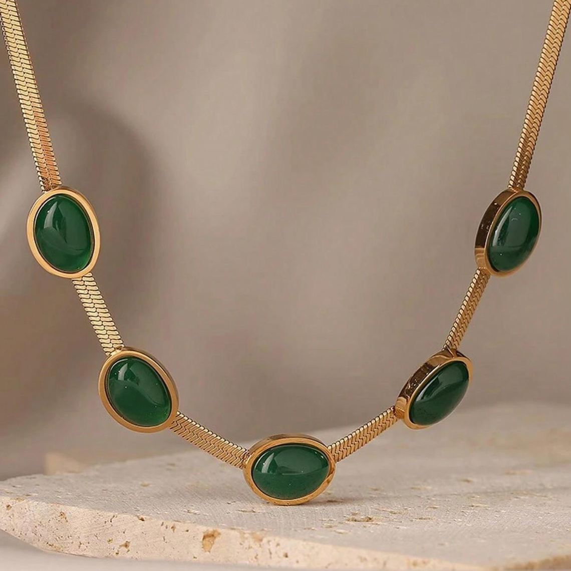 Vintage Jadestein - Intarsien-Halsband und -Armband