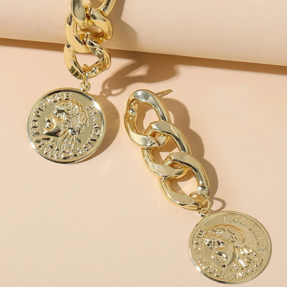 Münzketten-Ohrringe - Goldene Ohrringe