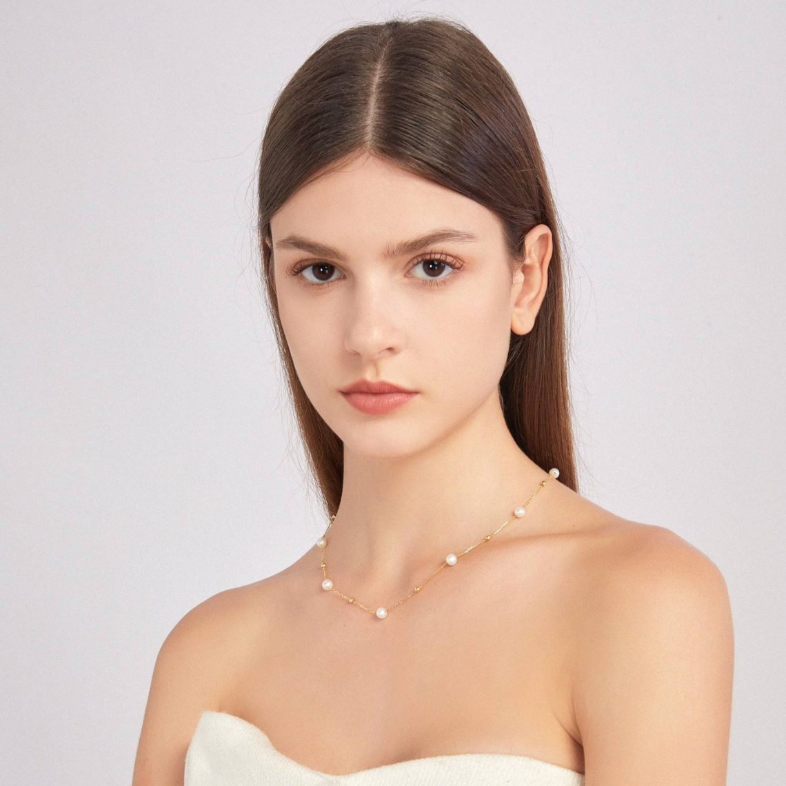 Gold und Perlenkette - abwechselnd Perlen und Goldkette