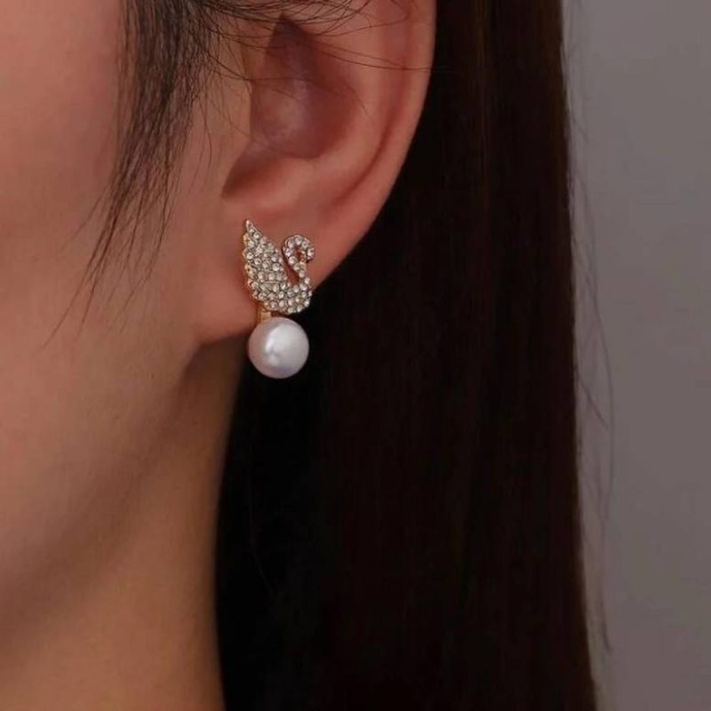 Schwan Ohrstecker - Perle Schwan Ohrringe