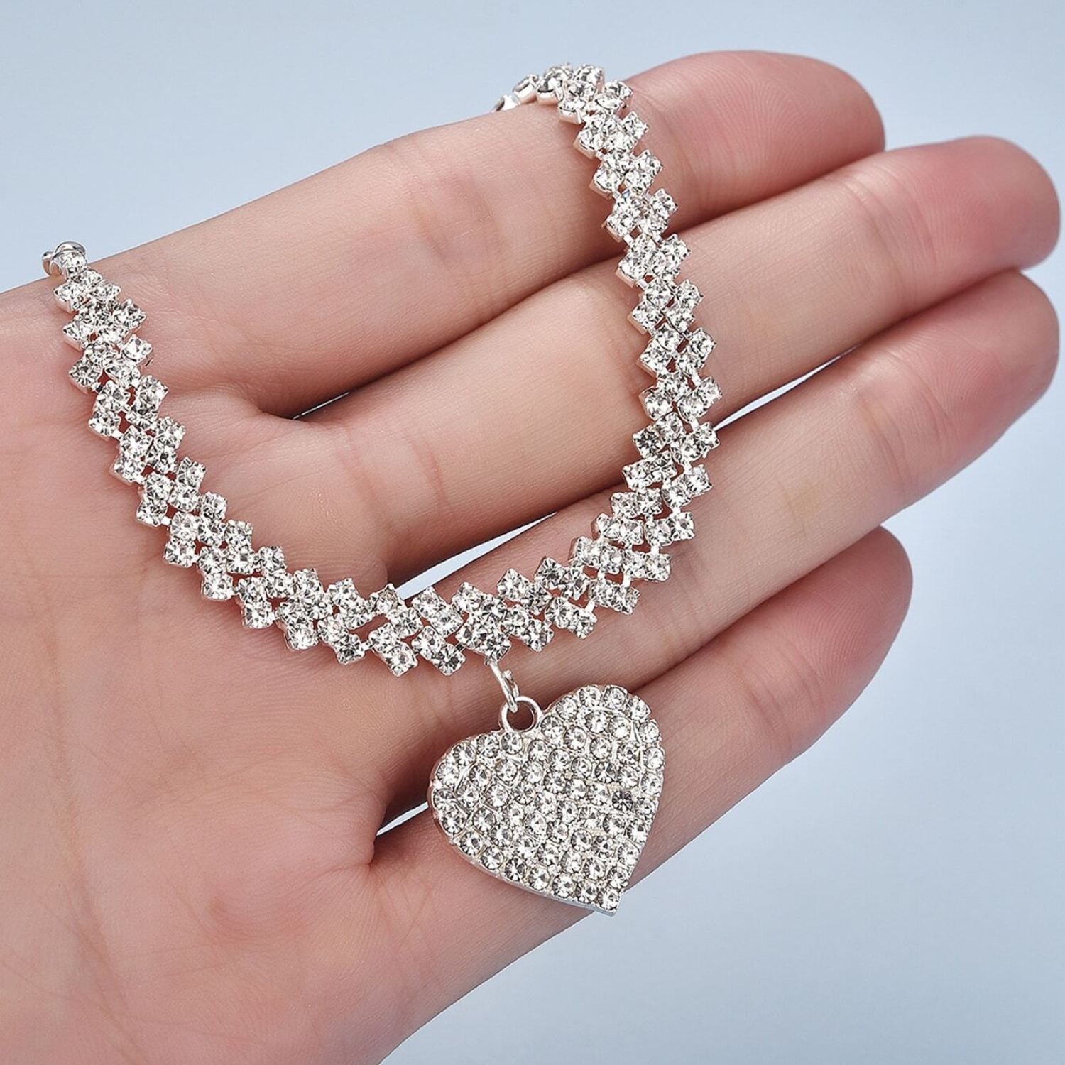 Zirkonia Intarsien - Doppelte Tenniskette Halskette